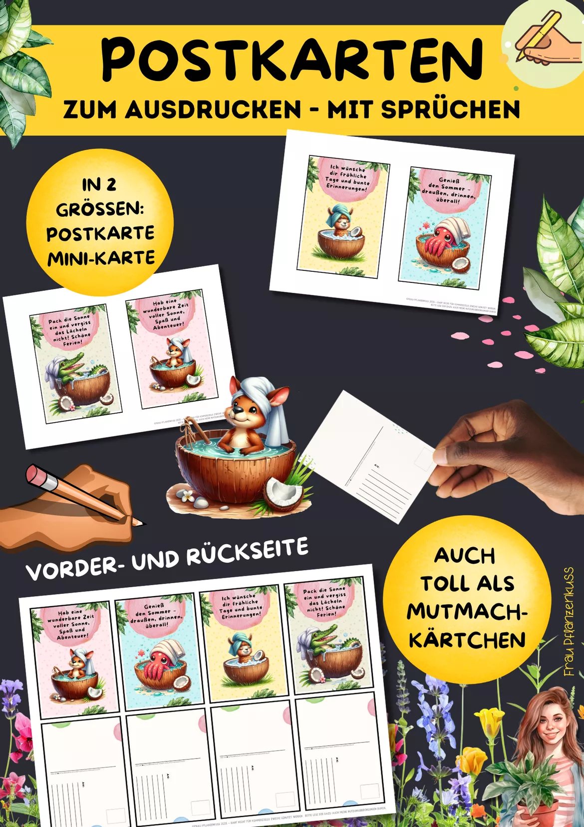Bild in der Beschreibung des Unterrichtsmaterials Postkarten zum Ausdrucken Sommerferien | Klasse 2 bis 6 von Frau Pflanzenkuss #1