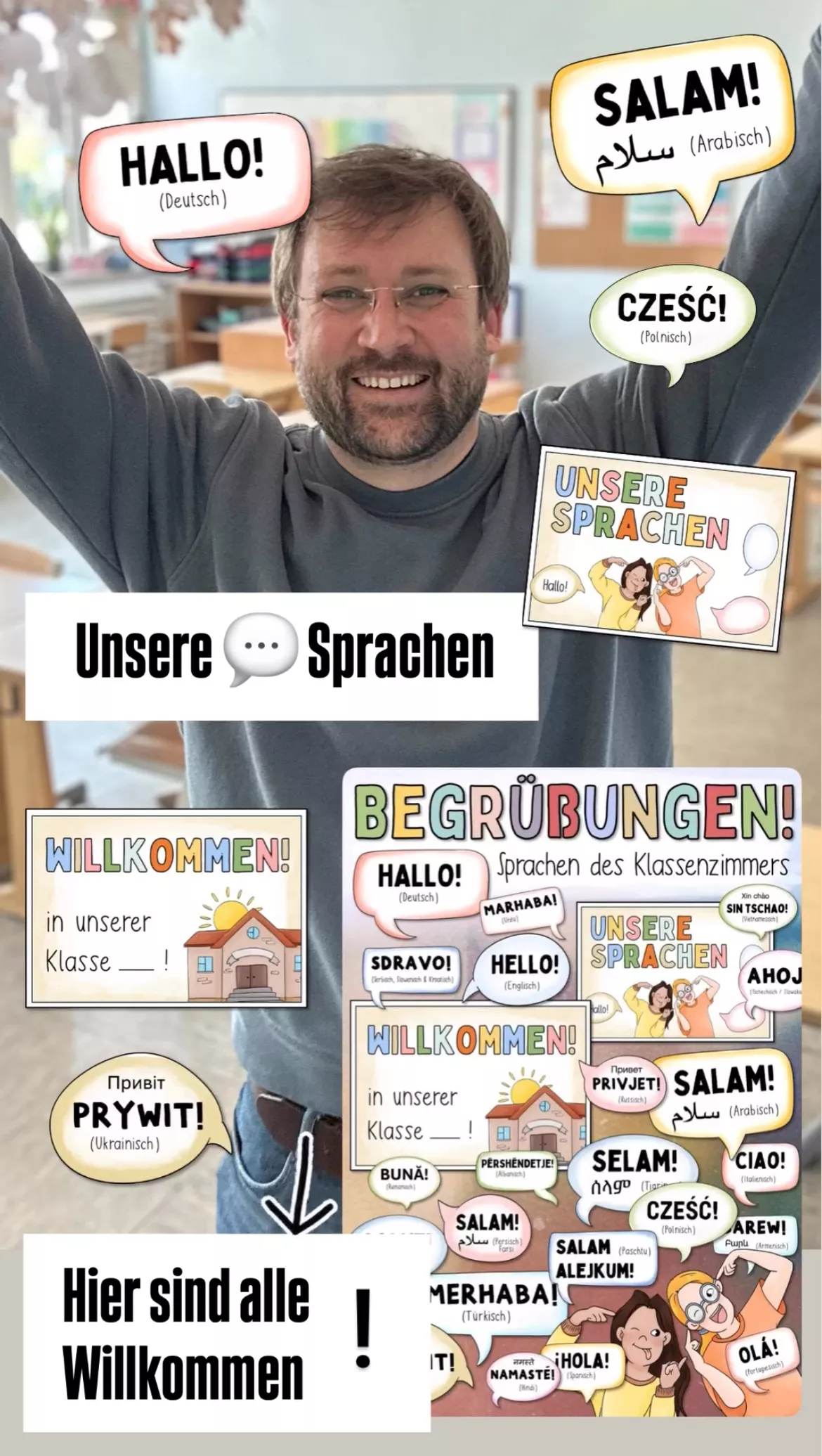 Bild in der Beschreibung des Unterrichtsmaterials Sprechblasen HALLO - Sprachen / Begrüßungen / Willkommen / Schulstart / Schuljahresanfang / Vielfalt von Doodleteacher #2