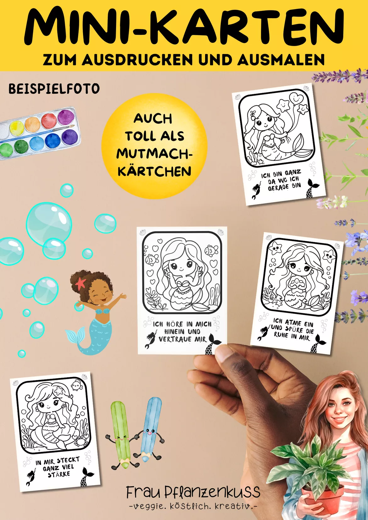 Bild in der Beschreibung des Unterrichtsmaterials Postkarten zum Ausmalen + Ausdrucken | Meerjungfrauen | Klasse 2 bis 5 von Frau Pflanzenkuss #2