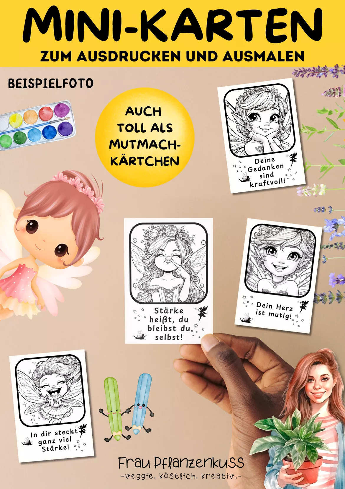 Bild in der Beschreibung des Unterrichtsmaterials Postkarten zum Ausdrucken und Ausmalen mit Feen + Sprüche | Klasse 2 bis 6 von Frau Pflanzenkuss #2