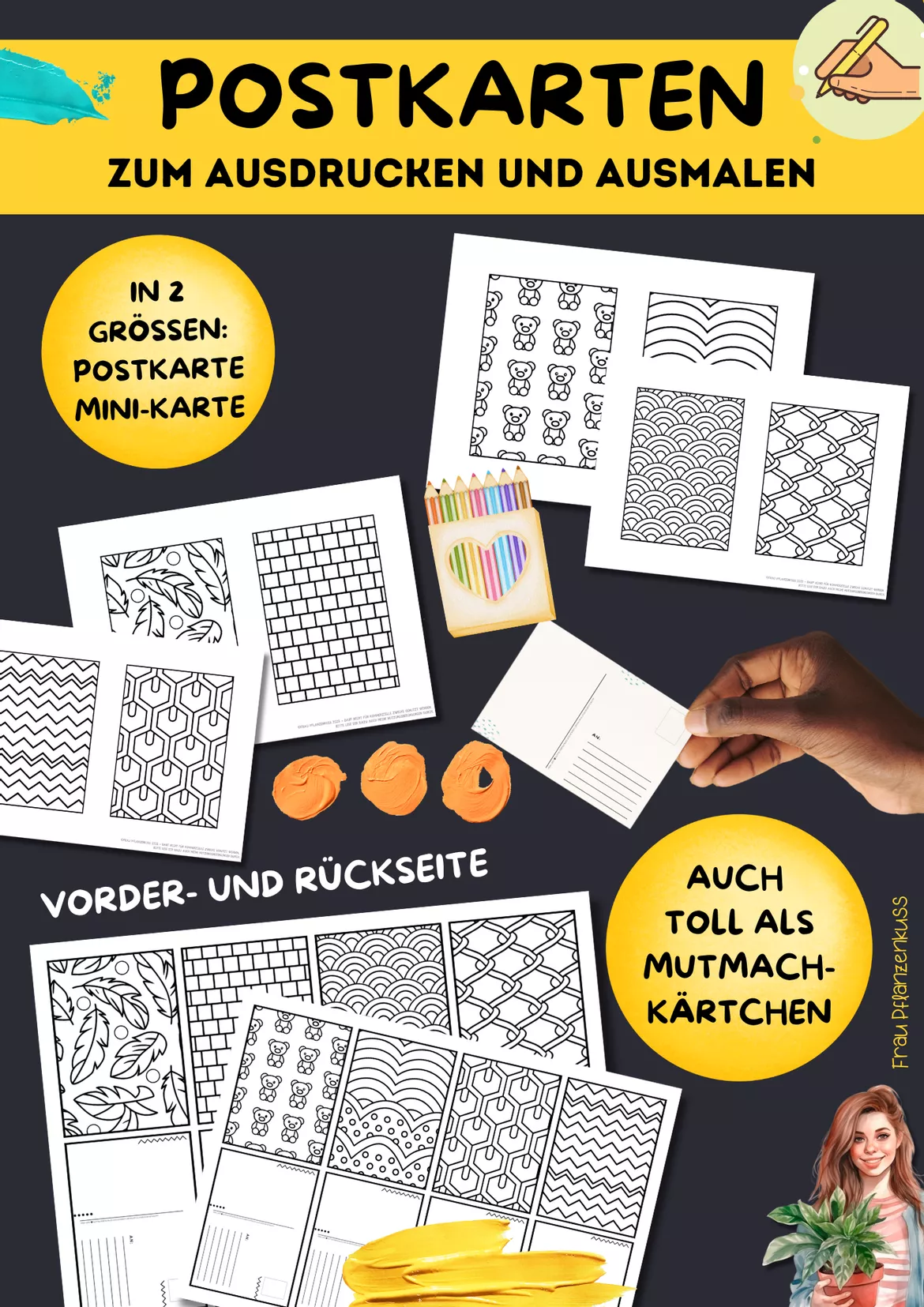 Bild in der Beschreibung des Unterrichtsmaterials Postkarten zum Ausdrucken und Ausmalen mit Mustern ab 1. Klasse von Frau Pflanzenkuss #3