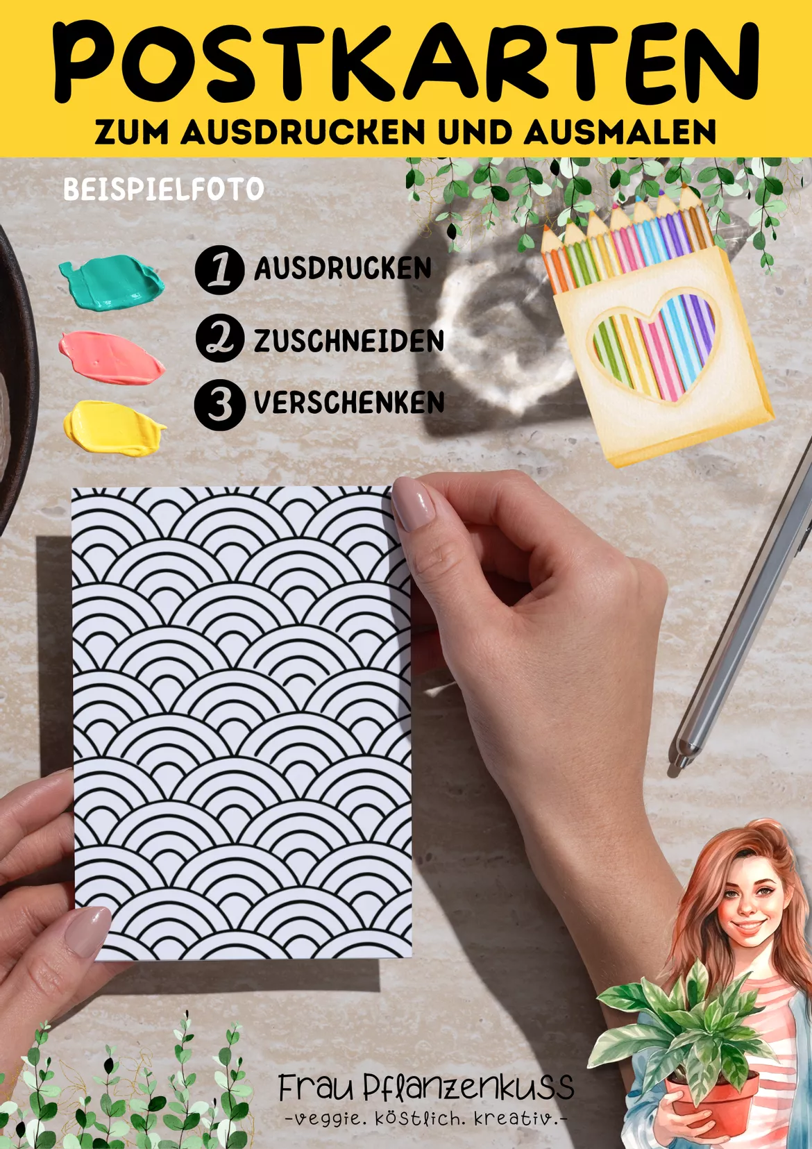 Bild in der Beschreibung des Unterrichtsmaterials Postkarten zum Ausdrucken und Ausmalen mit Mustern ab 1. Klasse von Frau Pflanzenkuss #2