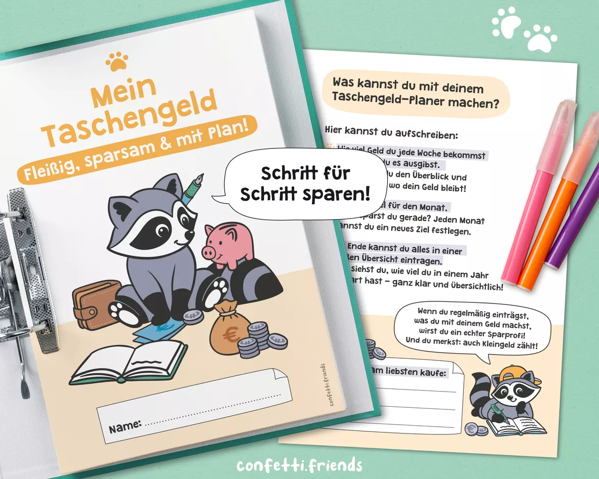 Bild in der Beschreibung des Unterrichtsmaterials Taschengeld-Planer mit Waschbär (8 Vorlagen) von confetti.friends #2