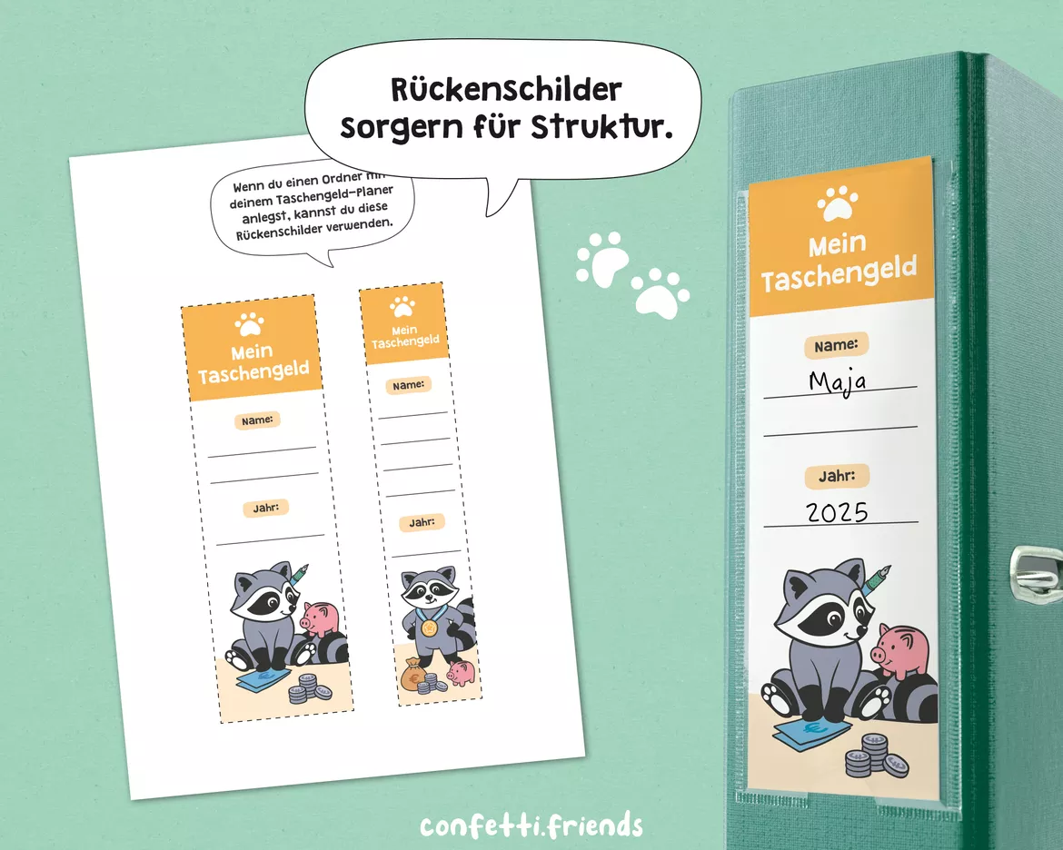 Bild in der Beschreibung des Unterrichtsmaterials Taschengeld-Planer mit Waschbär (8 Vorlagen) von confetti.friends #6