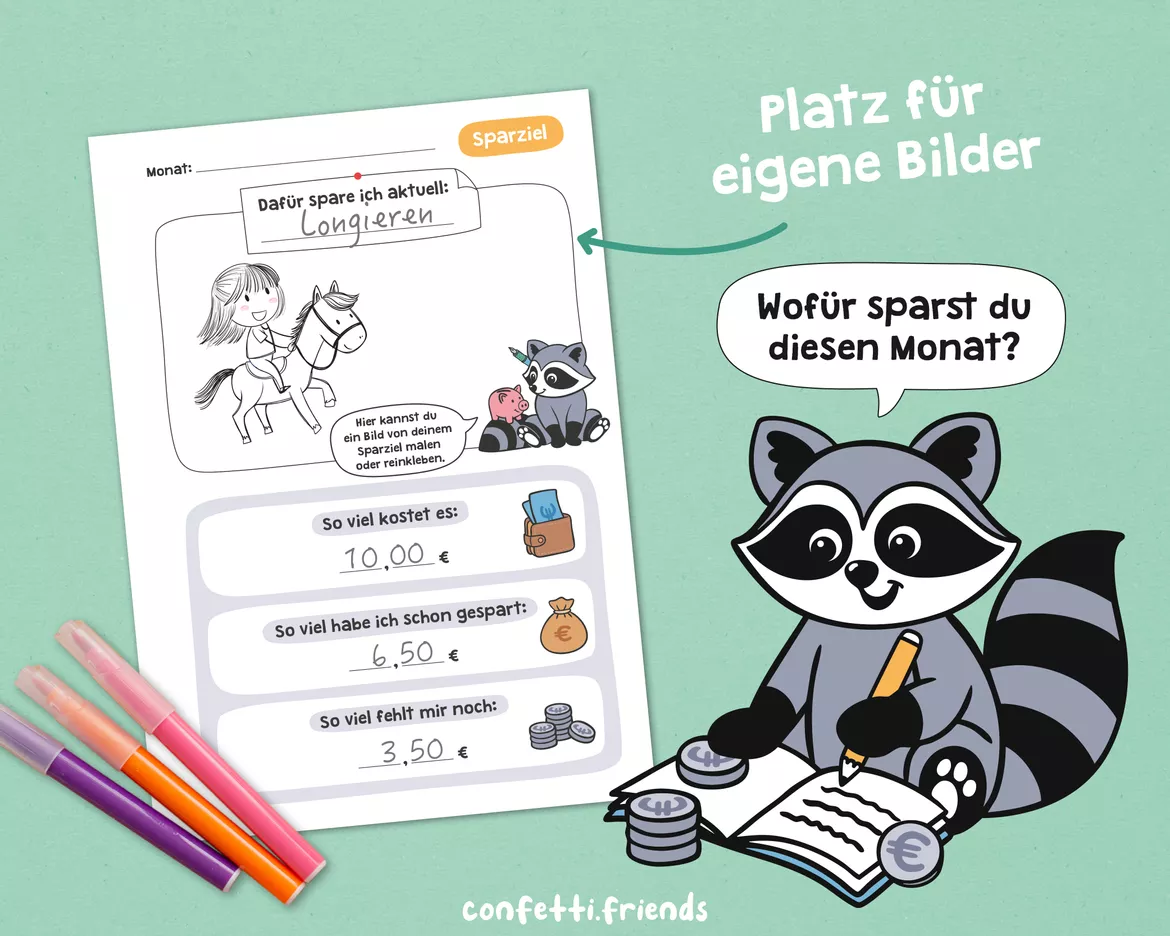 Bild in der Beschreibung des Unterrichtsmaterials Taschengeld-Planer mit Waschbär (8 Vorlagen) von confetti.friends #4