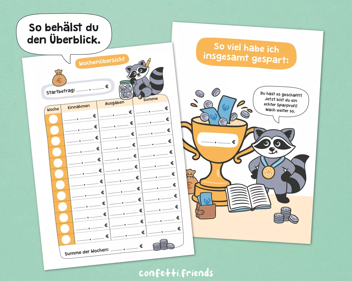 Bild in der Beschreibung des Unterrichtsmaterials Taschengeld-Planer mit Waschbär (8 Vorlagen) von confetti.friends #5