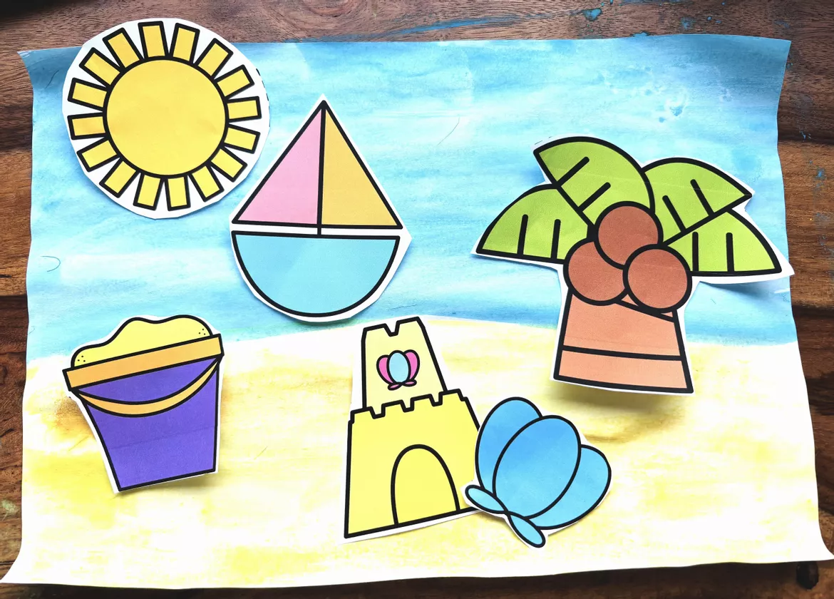 Bild in der Beschreibung des Unterrichtsmaterials Einfache Bilder basteln Sommer, Vorschule, Klasse 1, Förderschule, Schneideübung von LernTagebuch #1