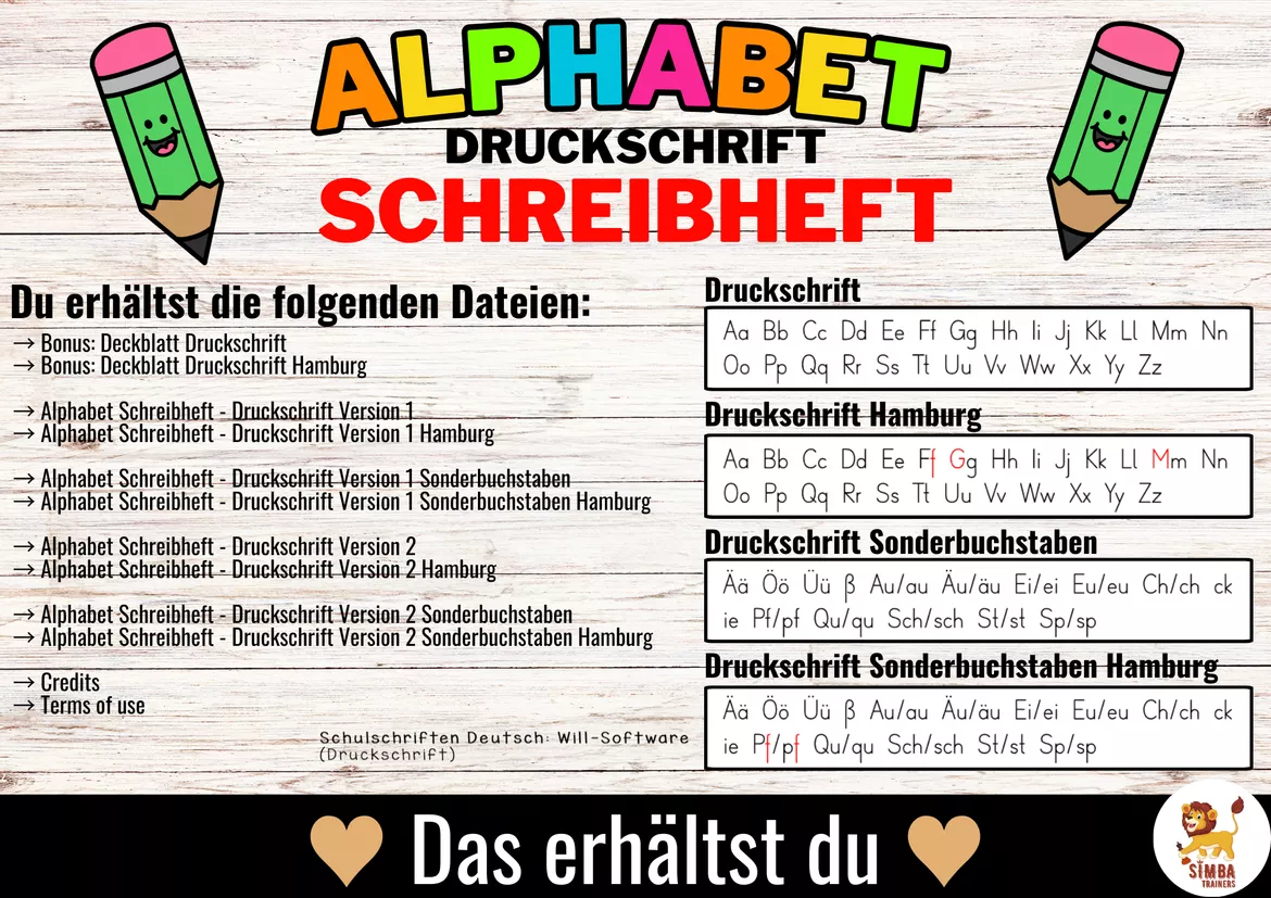 Bild in der Beschreibung des Unterrichtsmaterials Alphabet Schreibheft Buchstabeneinführung Schreiblehrgang (Druckschrift) von SIMBA Trainers Education #3