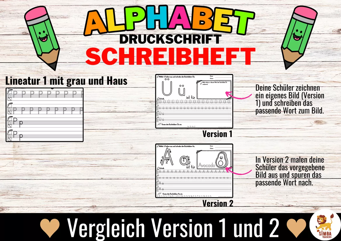 Bild in der Beschreibung des Unterrichtsmaterials Alphabet Schreibheft Buchstabeneinführung Schreiblehrgang (Druckschrift) von SIMBA Trainers Education #2