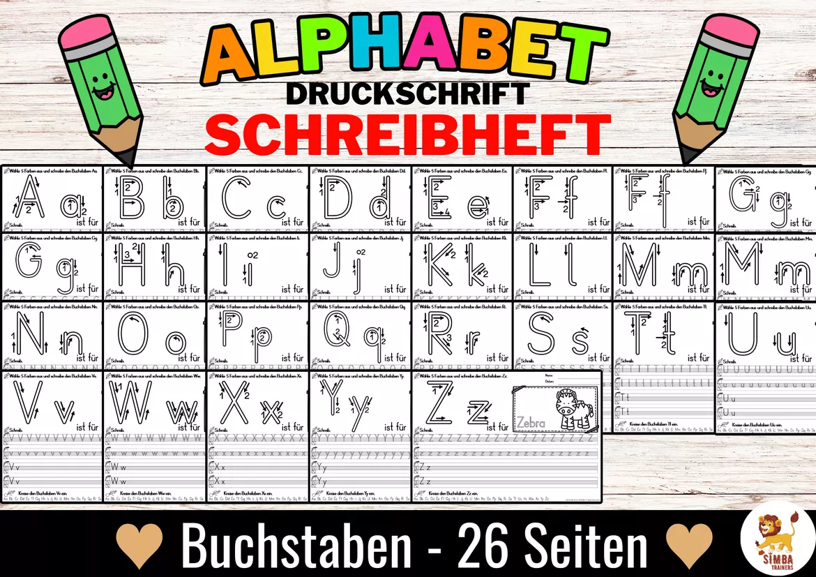 Bild in der Beschreibung des Unterrichtsmaterials Alphabet Schreibheft Buchstabeneinführung Schreiblehrgang (Druckschrift) von SIMBA Trainers Education #4