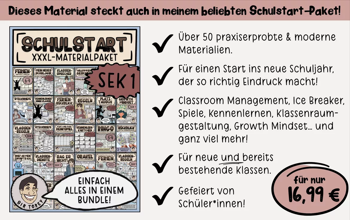Bild in der Beschreibung des Unterrichtsmaterials Bingo | Spiel Schuljahresbeginn | Klasse 6-8 von Sir Tobey - Ethik mit Klasse #1