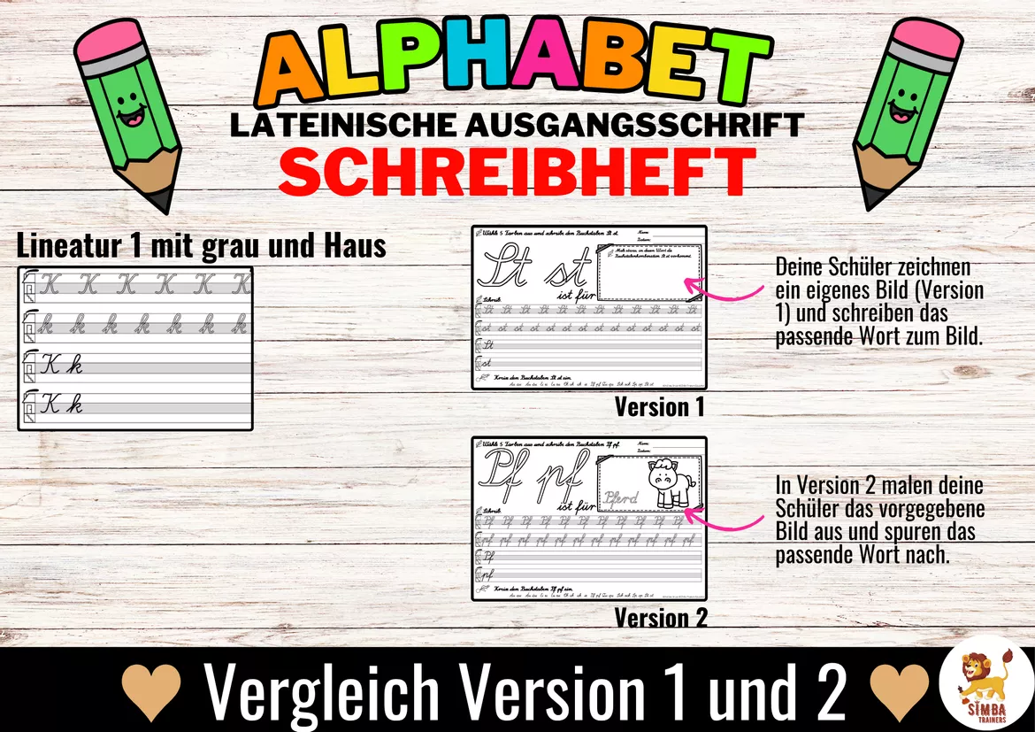 Bild in der Beschreibung des Unterrichtsmaterials Alphabet Schreibheft Buchstabeneinführung Schreiblehrgang (Lateinische Ausgangsschrift) | Alemán von SIMBA Trainers Education #2