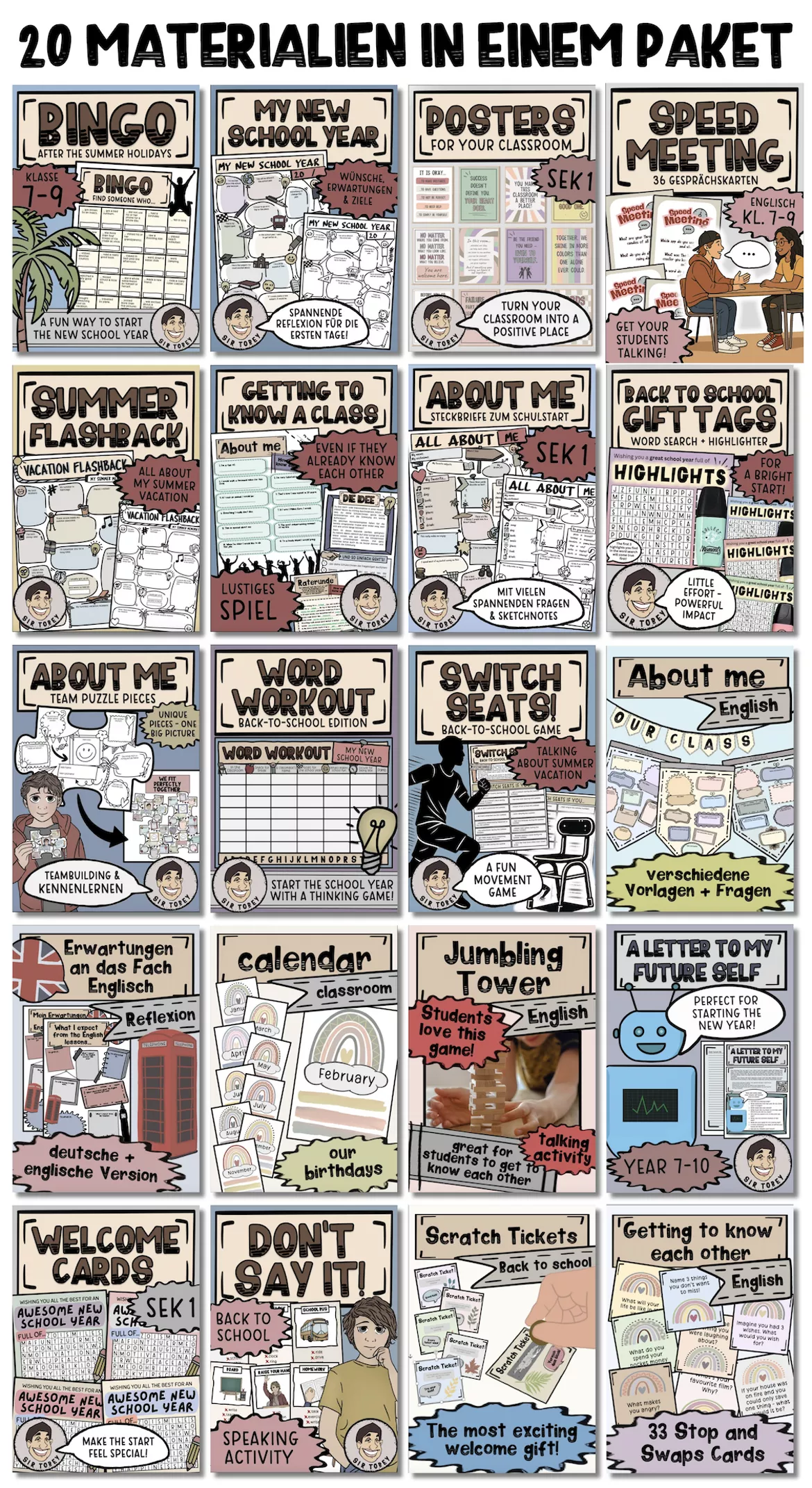 Bild in der Beschreibung des Unterrichtsmaterials Back to School Schulstart Schuljahresbeginn Englisch Klasse 7 8 9 von Sir Tobey - Ethik mit Klasse #1