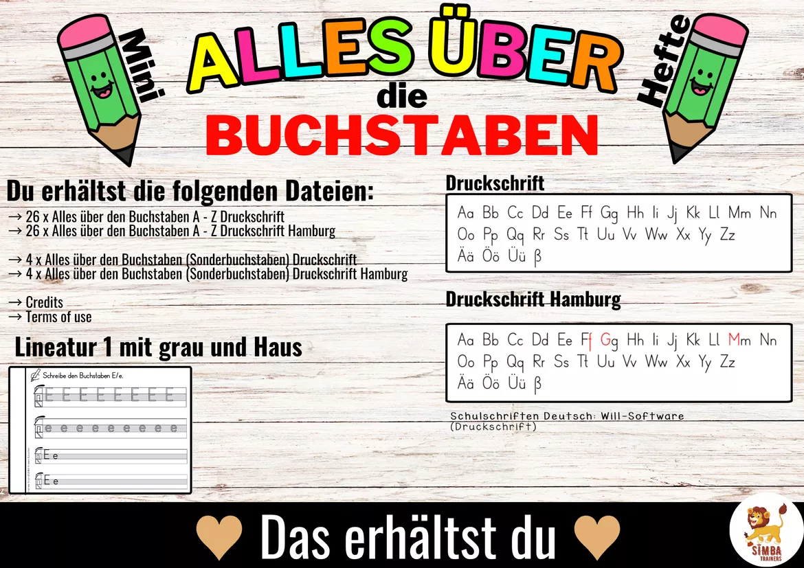 Bild in der Beschreibung des Unterrichtsmaterials Alles über die Buchstaben A-Z + Ä,Ö,Ü und ß Buchstabeneinführung - Heft (Druckschrift) von SIMBA Trainers Education #4
