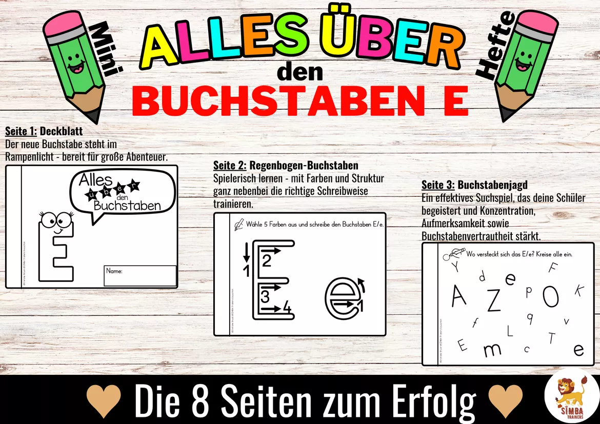 Bild in der Beschreibung des Unterrichtsmaterials FREEBIE Alles über den Buchstaben E Buchstabeneinführung - Heft (Druckschrift) von SIMBA Trainers Education #1