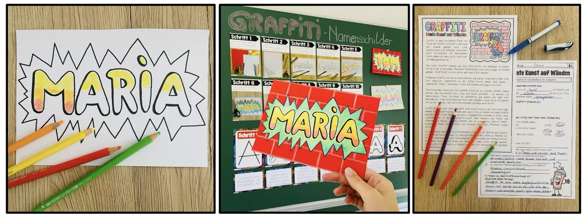 Bild in der Beschreibung des Unterrichtsmaterials Graffiti Namensschilder - Kunstprojekt (fertig geplante Kunststunde) von Unterrichtmitspass #1