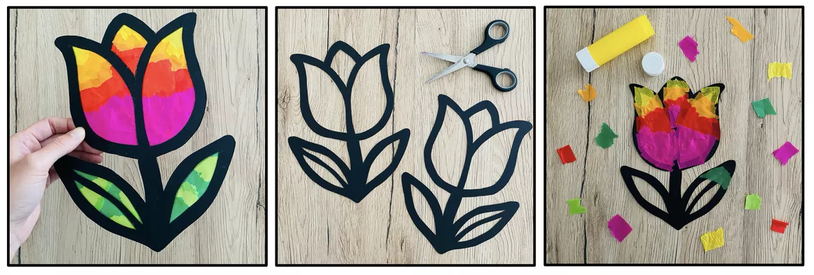 Bild in der Beschreibung des Unterrichtsmaterials Frühblüher Fensterbilder basteln – Frühlingsblumen mit Transparentpapier | Bastelvorlagen Grundschule von Unterrichtmitspass #1