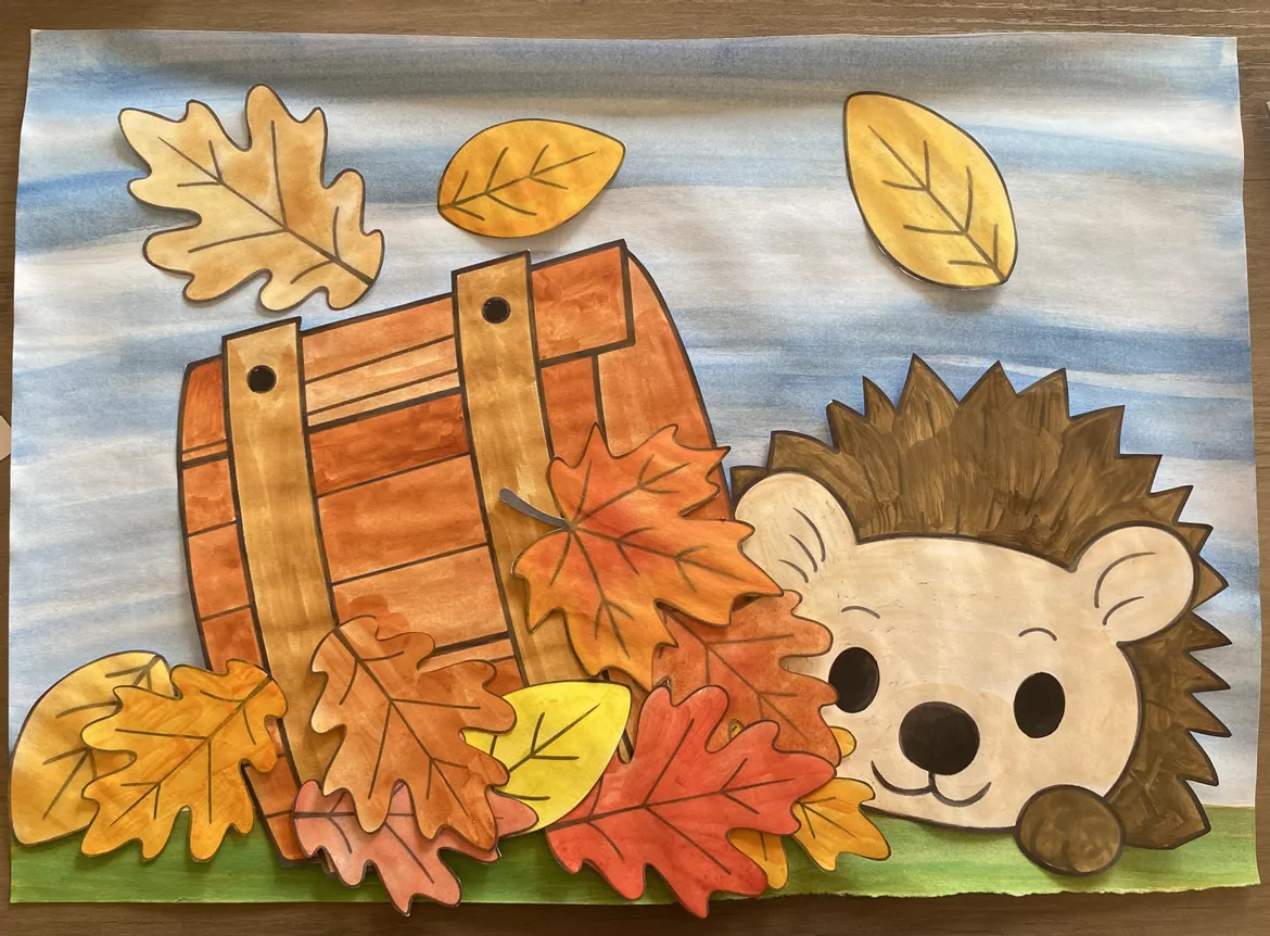 Bild in der Beschreibung des Unterrichtsmaterials Kunst Herbst Tiere im Herbstlaub fertige Kunststunde von Lernperle #1