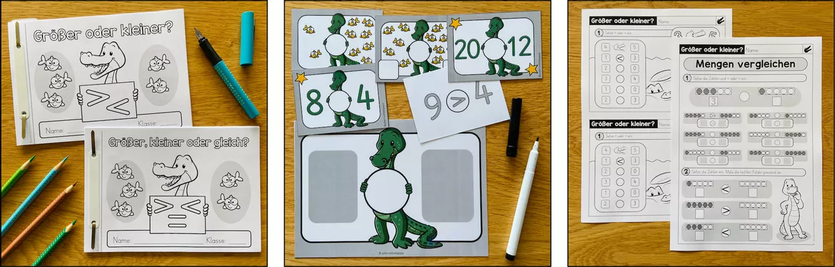 Bild in der Beschreibung des Unterrichtsmaterials Größer kleiner gleich 1. Klasse, Zahlen vergleichen, Mengen vergleichen, Mathe Übungen, Mathematik Arbeitsblätter, Grundschule | Materialpaket von Unterrichtmitspass #2