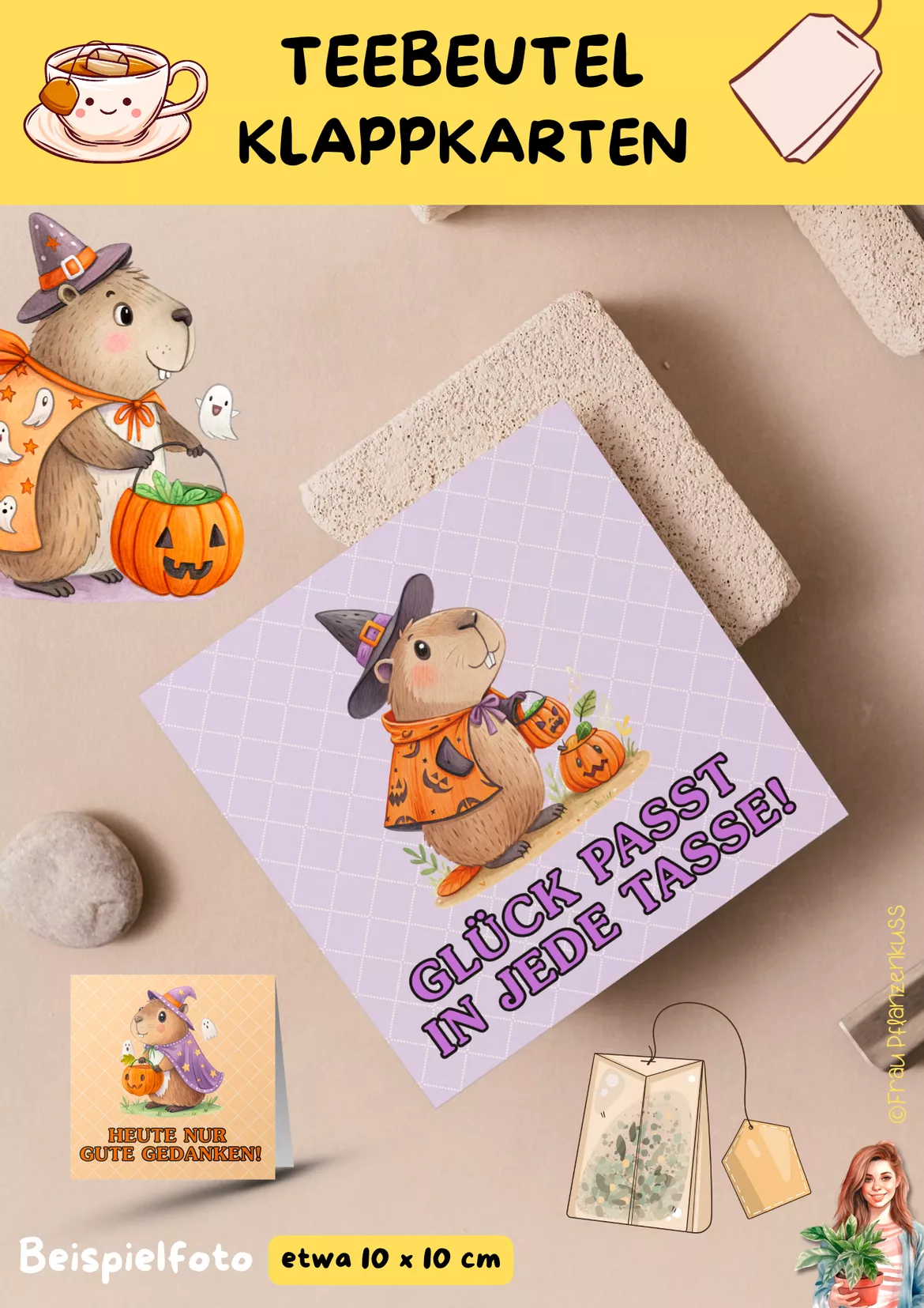 Bild in der Beschreibung des Unterrichtsmaterials Fereiengruß Teebeutel Klappkarte Wasserschweine Halloween | Klasse 1 bis 6 von Frau Pflanzenkuss #3