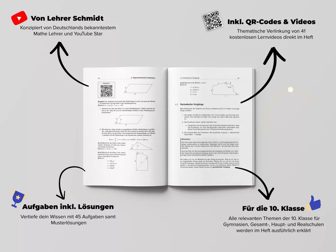 Bild in der Beschreibung des Unterrichtsmaterials Mathe 10. Klasse Lernheft | Lernvideos von Lehrer Schmidt von StudyHelp #1