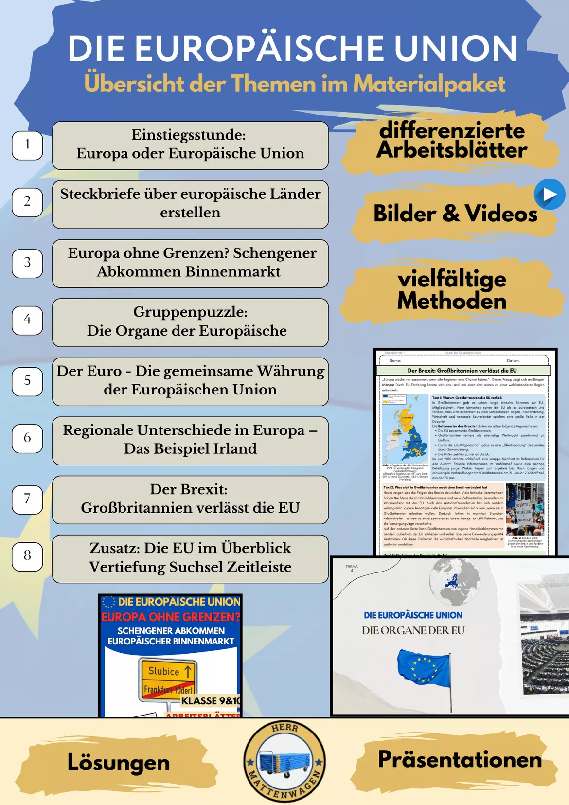 Bild in der Beschreibung des Unterrichtsmaterials Organe der Europäischen Union – Gruppenpuzzle & Arbeitsblätter | Klasse 9–10 von Herr Mattenwagen #1