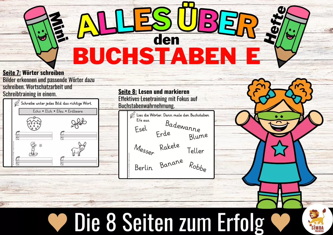 Bild in der Beschreibung des Unterrichtsmaterials Gratis: Alles über den Buchstaben E Buchstabeneinführung - Heft (Grundschrift) | Duits von SIMBA Trainers Education #3
