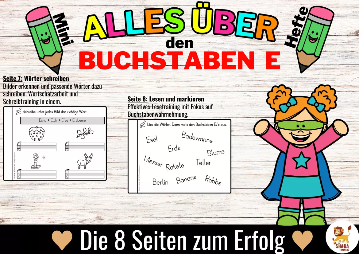 Bild in der Beschreibung des Unterrichtsmaterials Gratis: Alles über den Buchstaben E Buchstabeneinführung - Heft (Druckschrift) | Duits von SIMBA Trainers Education #3