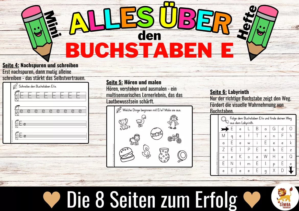 Bild in der Beschreibung des Unterrichtsmaterials Gratis: Alles über den Buchstaben E Buchstabeneinführung - Heft (Druckschrift) | Duits von SIMBA Trainers Education #2
