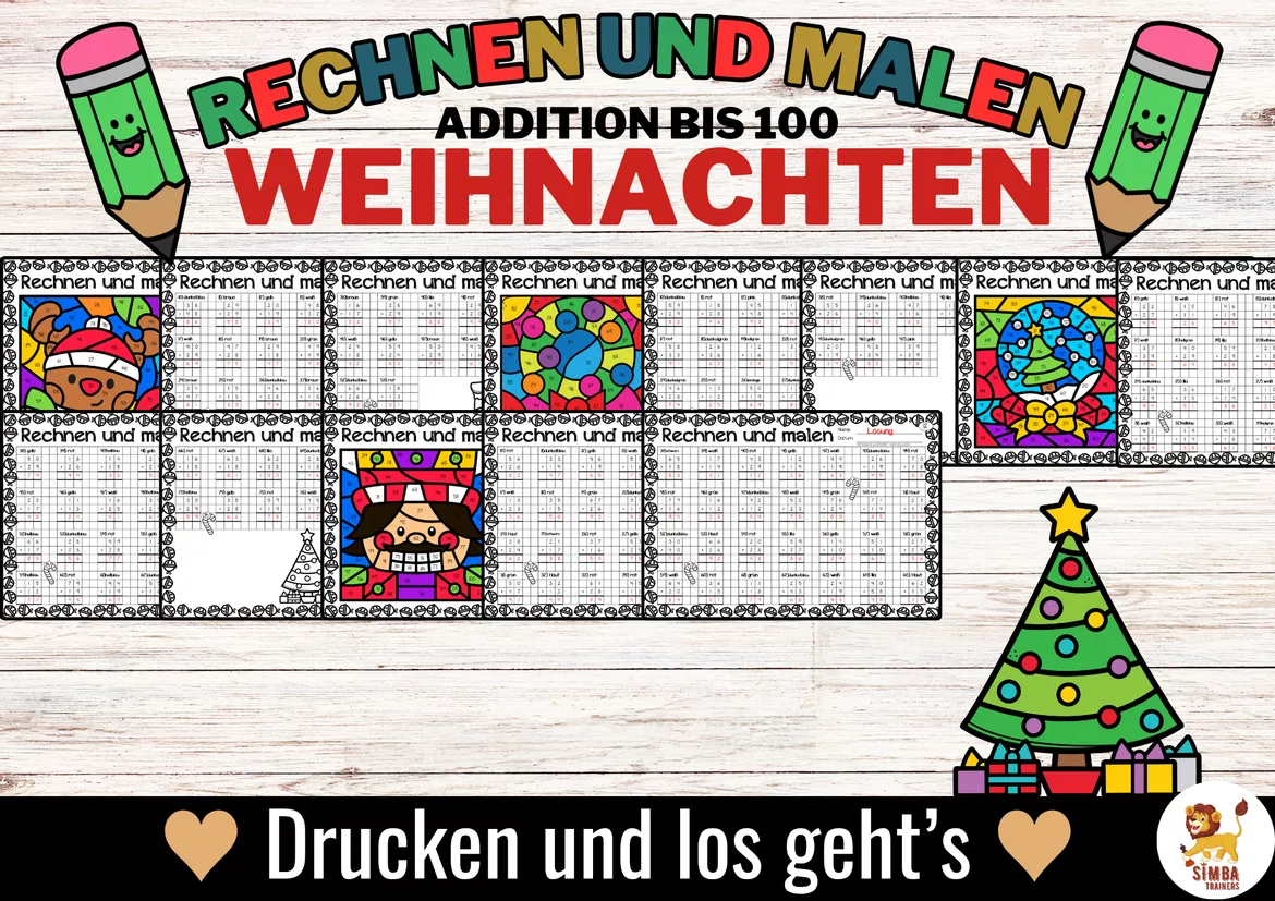 Bild in der Beschreibung des Unterrichtsmaterials Rechen-Mal-Blätter - Addition Zahlenraum bis 100 (Weihnachten) von SIMBA Trainers Education #4