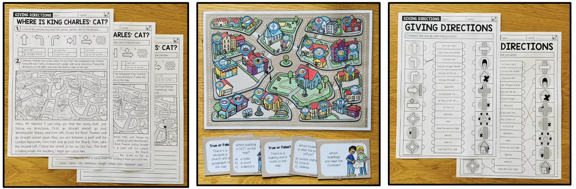 Bild in der Beschreibung des Unterrichtsmaterials Giving Directions / Wegbeschreibung – Directions, Orientierung, Weg finden, Englisch, Materialpaket, Speaking Activity, Vocabulary, Wortschatz, Sätze, Bildkarten, Arbeitsblatt | Englischunterricht, Klasse 4, 5, 6, Grundschule, Sekundarstufe von Unterrichtmitspass #4