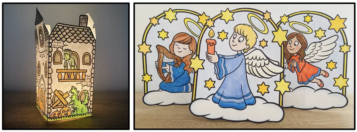 Bild in der Beschreibung des Unterrichtsmaterials Windlichter basteln Grundschule - Bastelvorlagen, Weihnachten, Winter, Herbst, Halloween, Neujahr, Kunstunterricht | Materialpaket von Unterrichtmitspass #2