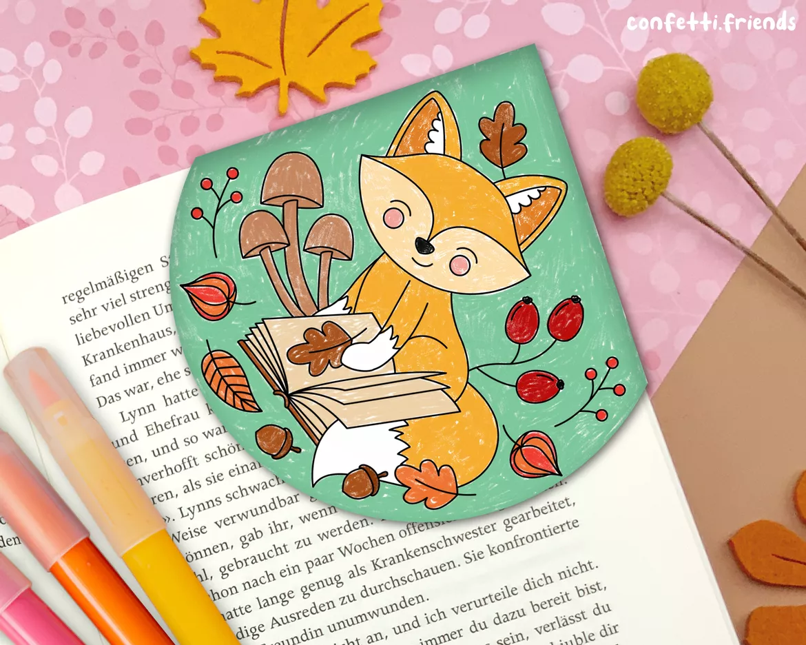 Bild in der Beschreibung des Unterrichtsmaterials Materialpaket Lesezeichen Ecken – Fuchs, Waschbär & roter Panda mit Herbstmotiven von confetti.friends #3