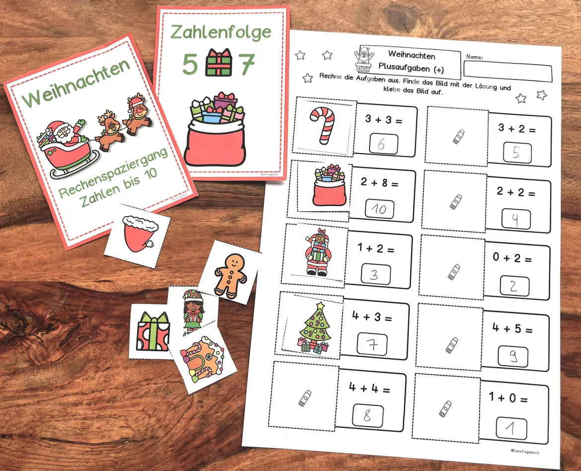 Bild in der Beschreibung des Unterrichtsmaterials Mathe Klasse 1, Weihnachten-Rechenspaziergang Zahlenraum bis 10 von LernTagebuch #1
