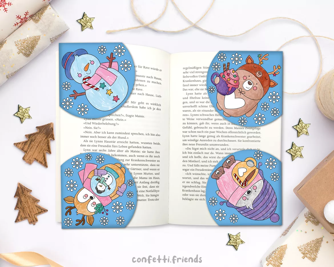 Bild in der Beschreibung des Unterrichtsmaterials Materialpaket Lesezeichen Ecken – niedliche Wintermotive von confetti.friends #2