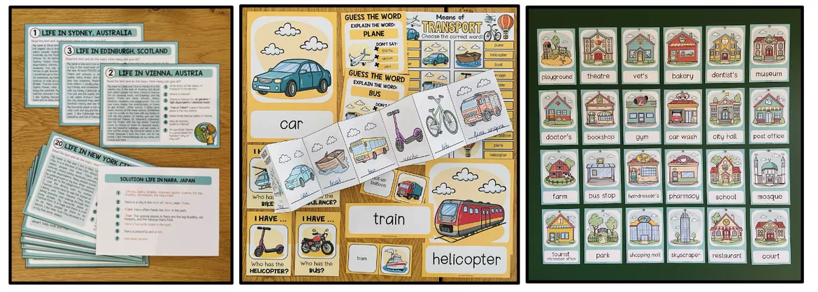 Bild in der Beschreibung des Unterrichtsmaterials Town / Stadt – Englisch, Materialpaket, Vocabulary, Wortschatz, Vokabeln, Bildkarten, Picture Cards, Arbeitsblatt, Übungen | Englischunterricht, Klasse 3, 4, 5, Grundschule von Unterrichtmitspass #3