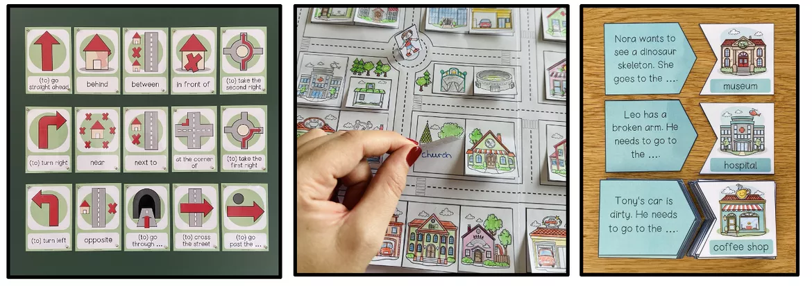 Bild in der Beschreibung des Unterrichtsmaterials Town / Stadt – Englisch, Materialpaket, Vocabulary, Wortschatz, Vokabeln, Bildkarten, Picture Cards, Arbeitsblatt, Übungen | Englischunterricht, Klasse 3, 4, 5, Grundschule von Unterrichtmitspass #4
