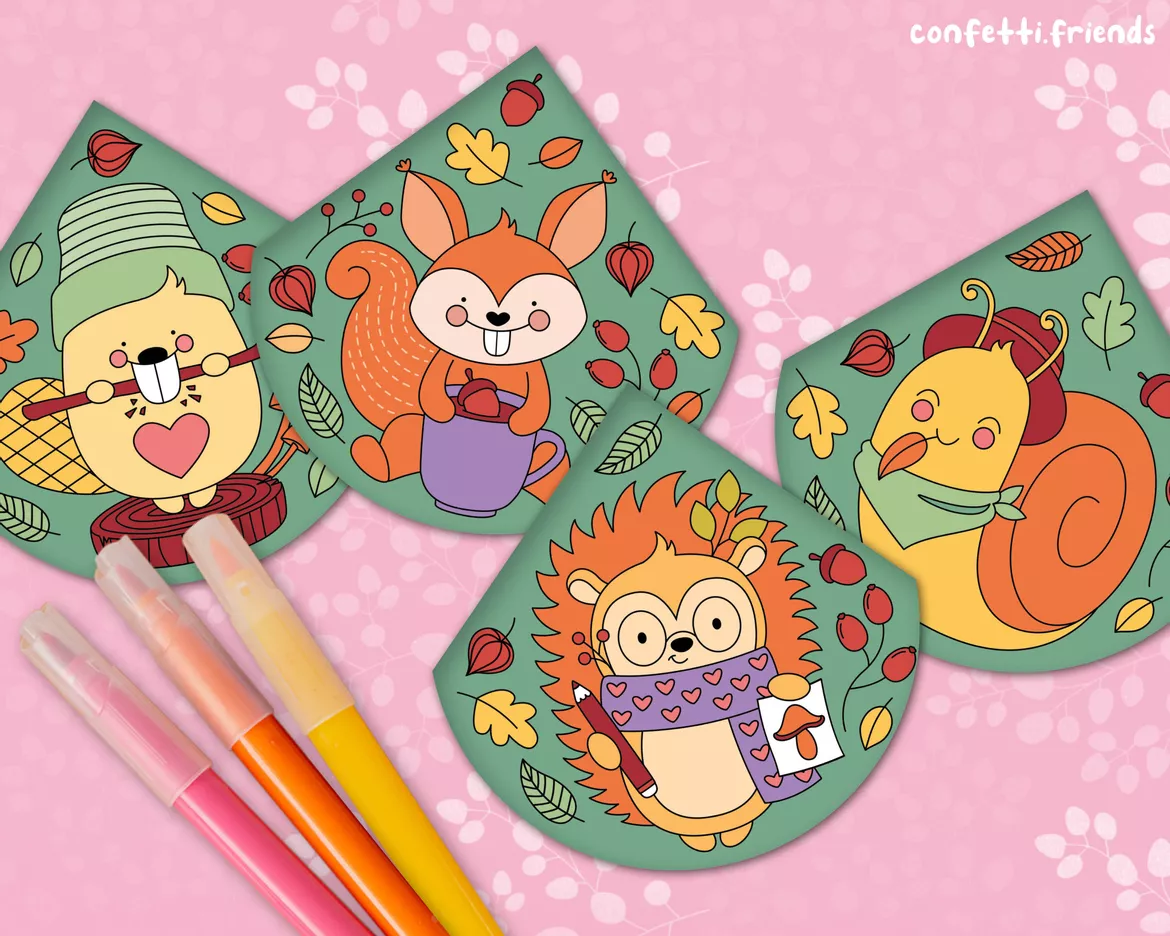 Bild in der Beschreibung des Unterrichtsmaterials Materialpaket Lesezeichen Ecken – Biber, Igel, Schnecke und Eichhörnchen von confetti.friends #1