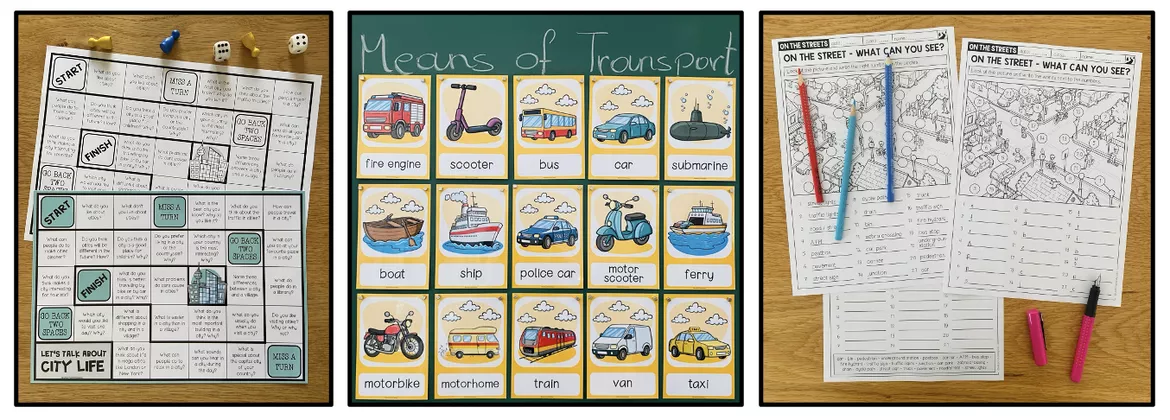 Bild in der Beschreibung des Unterrichtsmaterials Town / Stadt – Englisch, Materialpaket, Vocabulary, Wortschatz, Vokabeln, Bildkarten, Picture Cards, Arbeitsblatt, Übungen | Englischunterricht, Klasse 3, 4, 5, Grundschule von Unterrichtmitspass #5