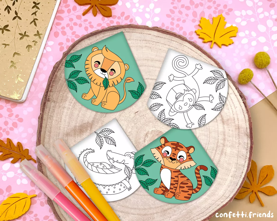 Bild in der Beschreibung des Unterrichtsmaterials Materialpaket Lesezeichen Ecken – Tiger, Löwe, Affe, Krokodil von confetti.friends #6