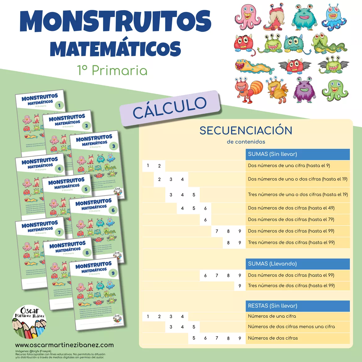 Bild in der Beschreibung des Unterrichtsmaterials MONSTRUITOS MATEMÁTICOS (CÁLCULO 1º) Cuadernillo 1 von Óscar Martínez Ibáñez #1