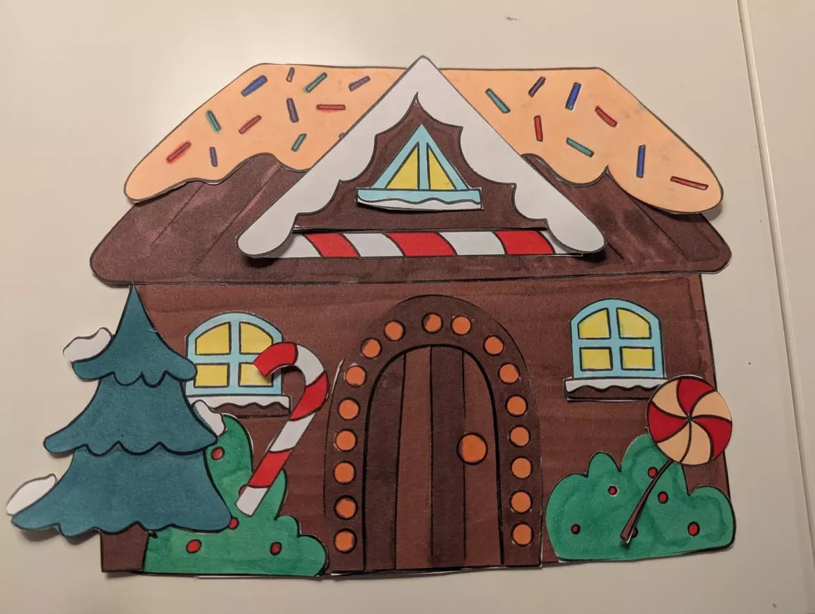 Bild in der Beschreibung des Unterrichtsmaterials Ein Lebkuchenhaus basteln - Winter Bastelvorlage & Ausmalbilder von Doodleteacher #5
