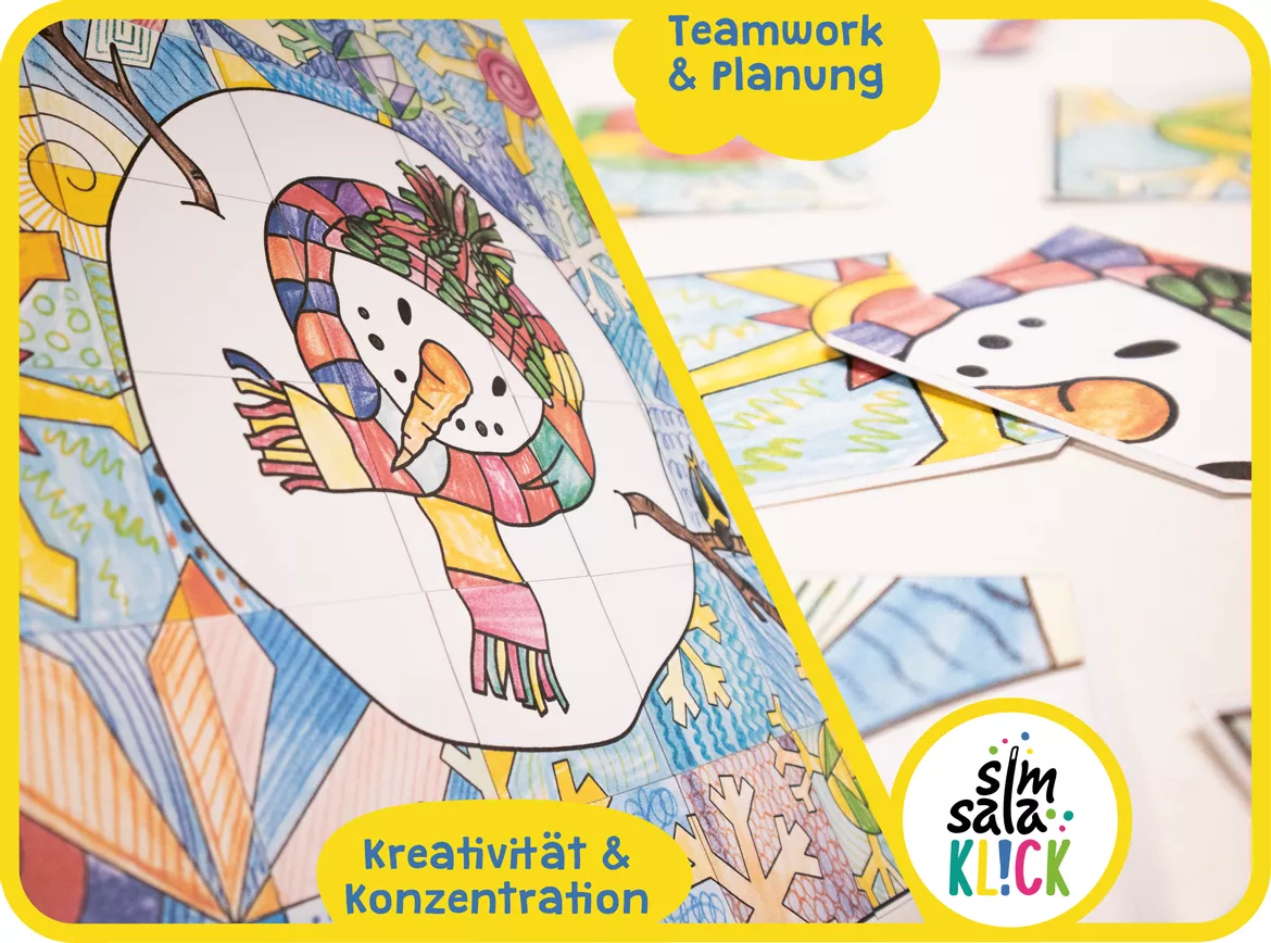 Bild in der Beschreibung des Unterrichtsmaterials Gemeinschaftsprojekt: Riesenposter Schneemann im Winter | Winterkunst Grundschule | Klassenposter | Klassenprojekt Winterposter von simsalaKLICK #2