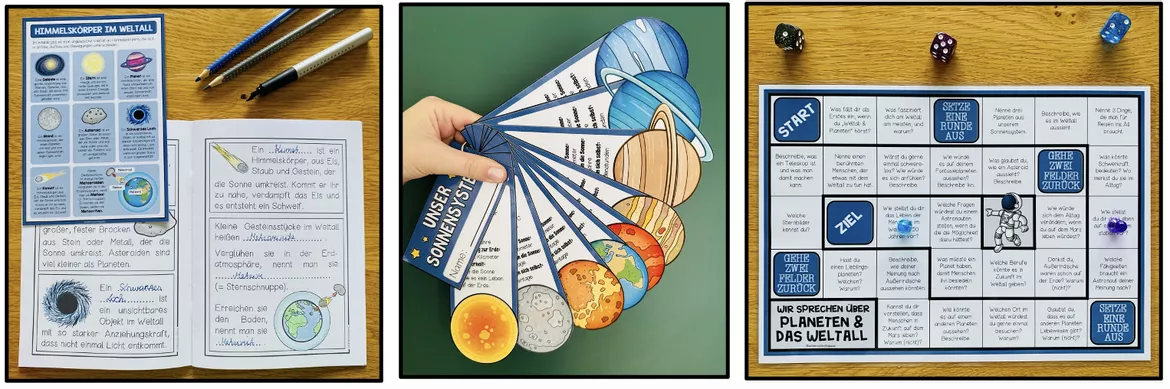 Bild in der Beschreibung des Unterrichtsmaterials Weltall, Planeten, Sonnensystem, Weltraum, Sonne, Erde, Mond, Sachunterricht, Naturwissenschaften, Arbeitsblätter, Lernkarten, Übungen, Freiarbeit, Stationenlernen | Materialpaket von Unterrichtmitspass #5