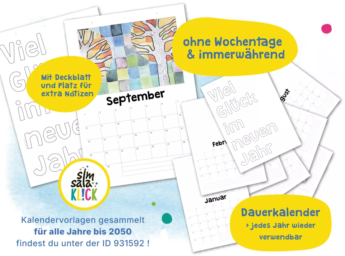 Bild in der Beschreibung des Unterrichtsmaterials ∞ immerwährend: Kalender selbst gestalten (A4 hoch) 𝕝𝕚𝕘𝕙𝕥 | KUNST von simsalaKLICK #1
