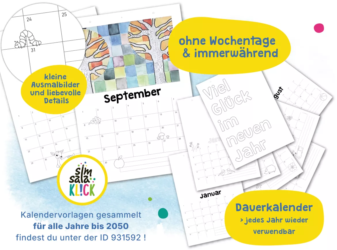 Bild in der Beschreibung des Unterrichtsmaterials ∞ immerwährend: Dauerkalender Kalender selbst gestalten | KUNST (Druckvorlage A4 hoch) von simsalaKLICK #1