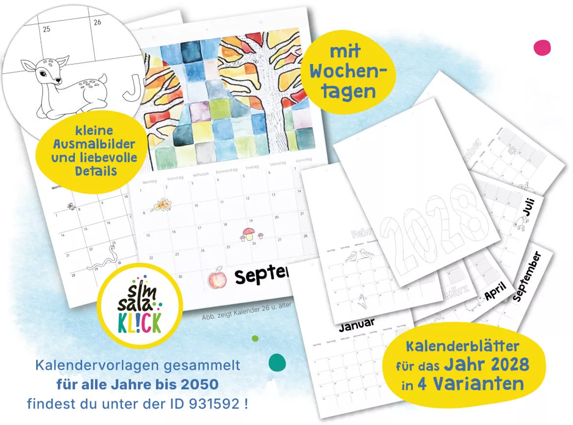 Bild in der Beschreibung des Unterrichtsmaterials * 2028 * Kalender basteln & selber gestalten (hoch) KUNST Grundschule von simsalaKLICK #1