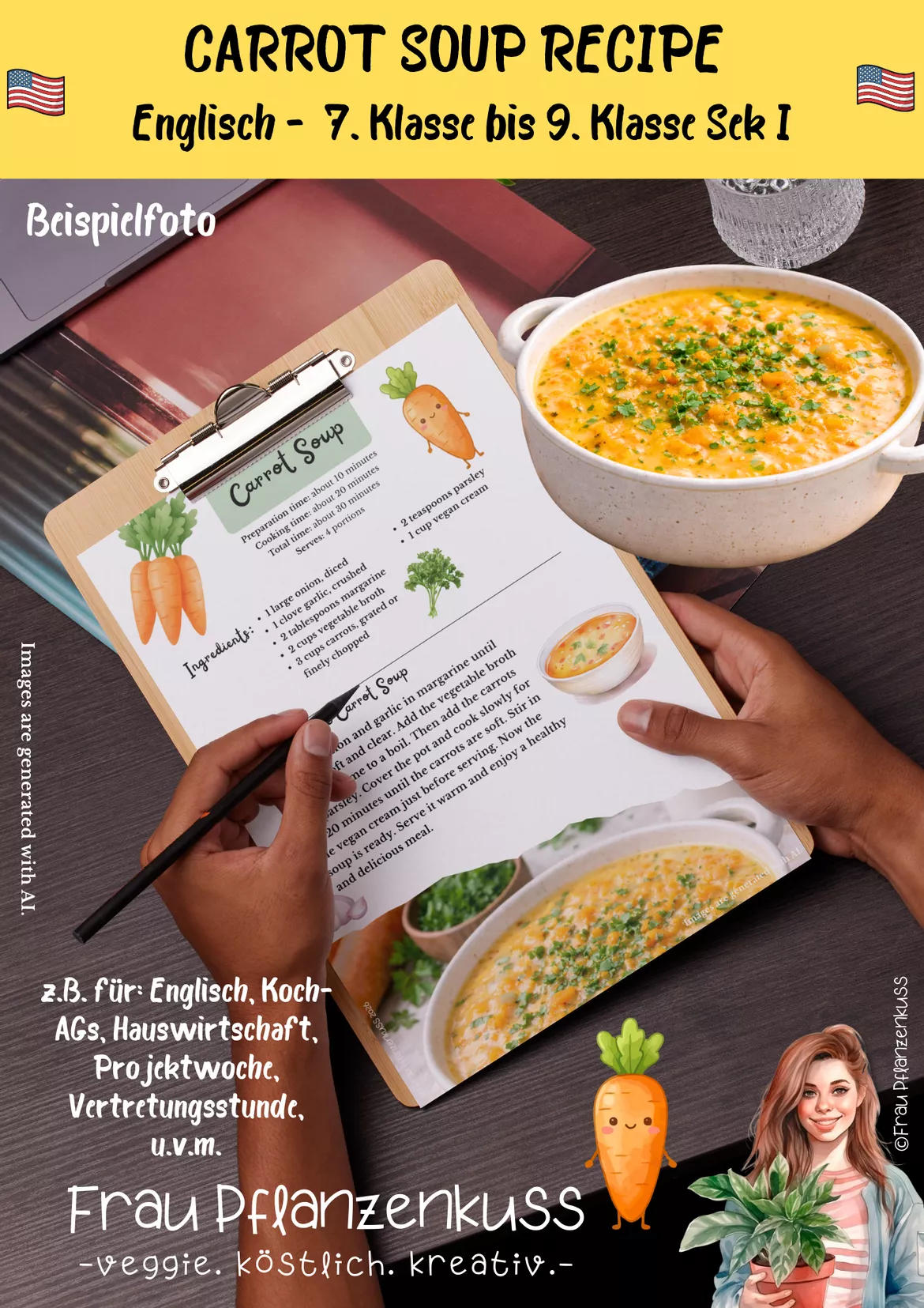 Bild in der Beschreibung des Unterrichtsmaterials Englisches Rezept Karottensuppe Carrot Soup ab 7. Klasse von Frau Pflanzenkuss #3