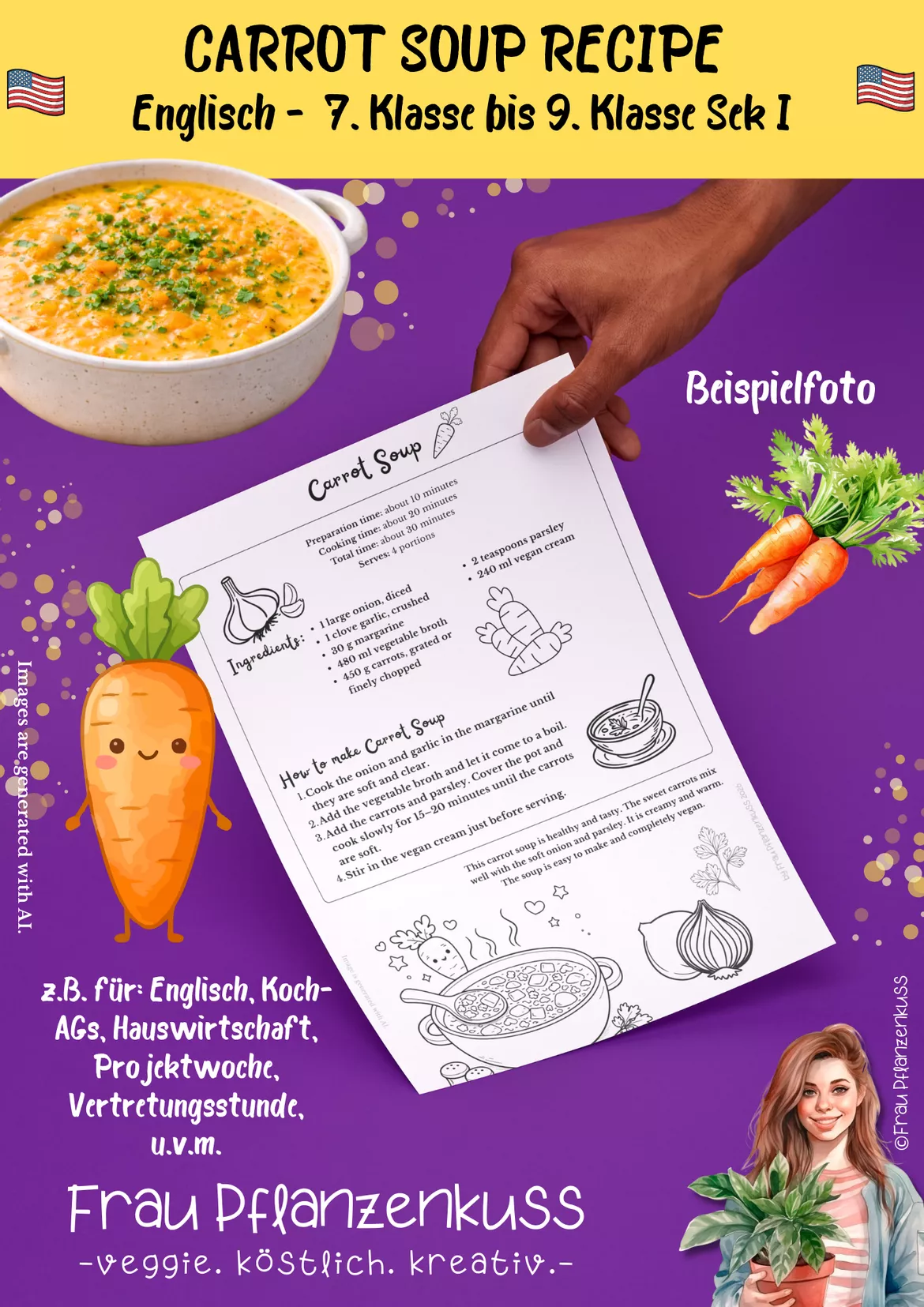 Bild in der Beschreibung des Unterrichtsmaterials Englisches Rezept Karottensuppe Carrot Soup ab 7. Klasse von Frau Pflanzenkuss #2
