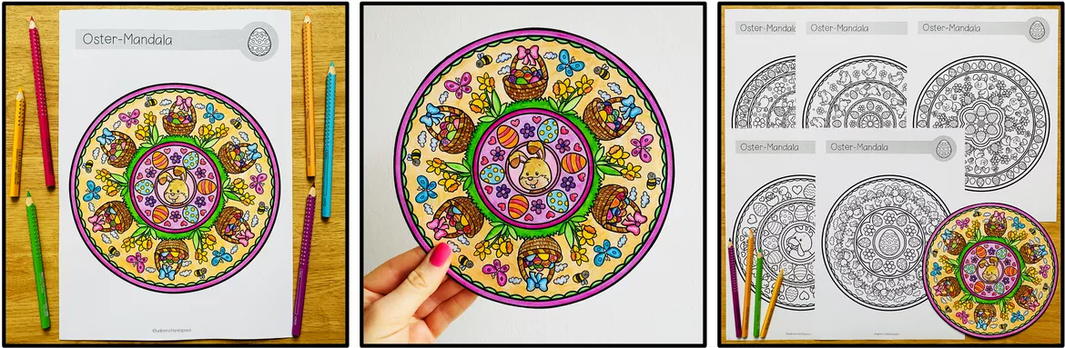 Bild in der Beschreibung des Unterrichtsmaterials Ostern – Mandalas & Ausmalbilder | 6 Malvorlagen mit Osterhase & Ostereiern von Unterrichtmitspass #1